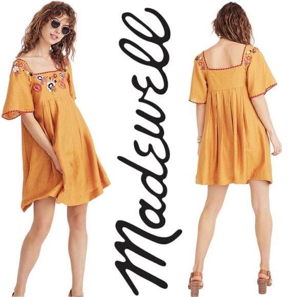 Madewell Embroidered Square-Neck Mini Dress, Size XXS - Picture 1 of 16